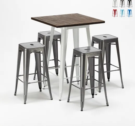 Set tavolo alto e 4 sgabelli in metallo stile Tolix industriale Harlem per Bar e Pub | Col...