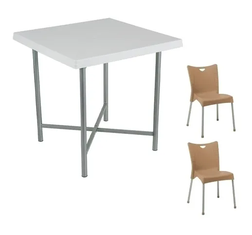 Set tavolo Alvaro bianco 2 sedie Melita tortora bar ristorante esterno giardino