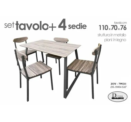 Set tavolo con 4 sedie cucina soggiorno Tavolo cm 110x 70 x 76 h