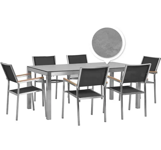 Beliani - Set tavolo da giardino effetto cemento 180 cm e 6 sedie tessuto nero GROSSETO