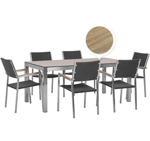 Beliani - Set tavolo da giardino effetto legno 180 cm e 6 sedie rattan nero GROSSETO