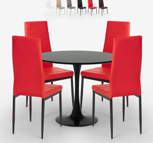 Set tavolo design Tulip rotondo 80cm nero 4 sedie moderno similpelle Vogue Black | Rosso