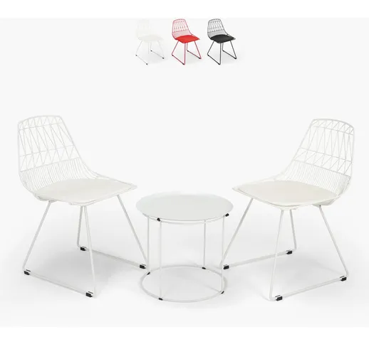 Set tavolo e 2 sedie design da interno ed esterno giardino casa bar Etzy Colore: Bianco