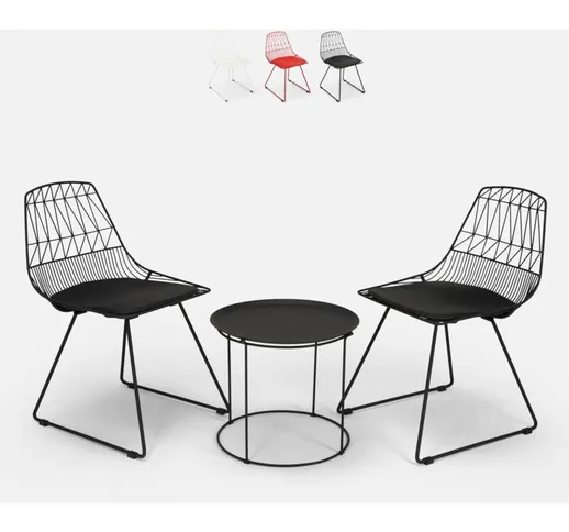Set tavolo e 2 sedie design da interno ed esterno giardino casa bar Etzy Colore: Nero