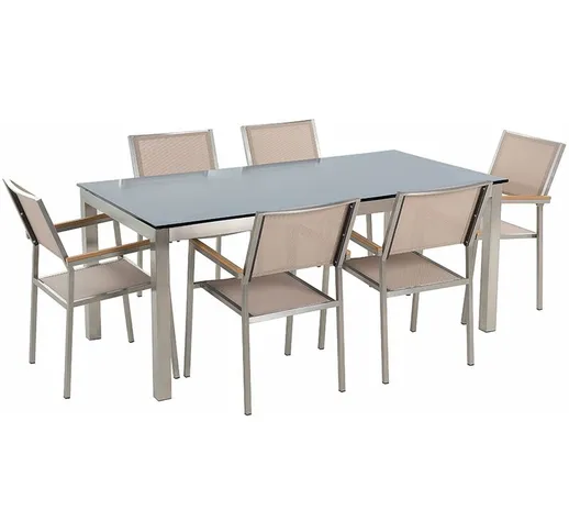 Beliani - Set tavolo e sedie da giardino - In vetro temperato nero e fibra tessile beige -...