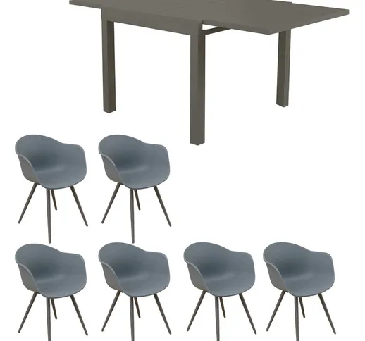 Set tavolo e sedie da giardino per esterno in alluminio cm 90/180 x 90 x 75 h con 6 sedute