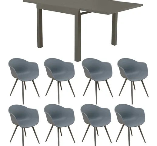 Set tavolo e sedie da giardino per esterno in alluminio cm 90/180 x 90 x 75 h con 8 sedute