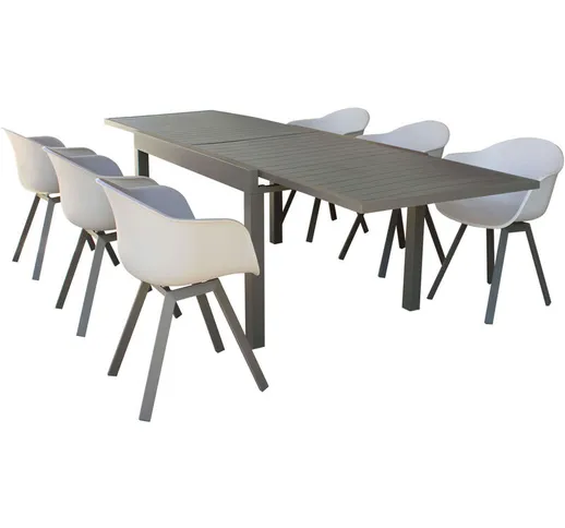 Set tavolo e sedie da giardino per esterno in alluminio cm 135/270 x 90 x 75 h con 6 sedut...