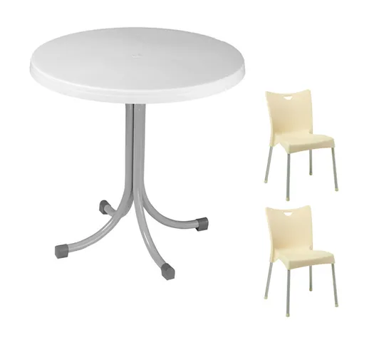 Set tavolo Elvio bianco + 2 sedie Melita beige bar ristorante giardino