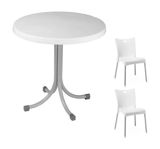 Set tavolo Elvio bianco + 2 sedie Melita bianco giardino esterno bar ristorante