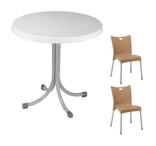 Set tavolo Elvio bianco + 2 sedie Melita tortora bar ristorante giardino