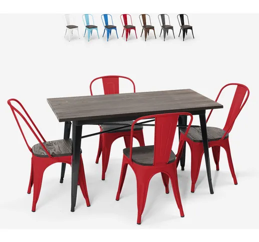 Set tavolo rettangolare 120x60 con 4 sedie acciaio legno design Tolix industriale Ralph |...