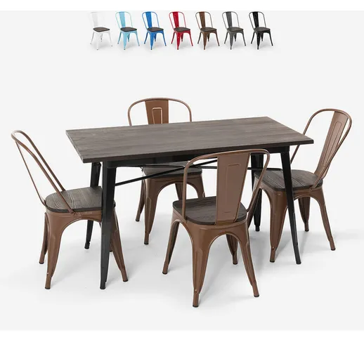 Set tavolo rettangolare 120x60 con 4 sedie acciaio legno design Tolix industriale Ralph |...