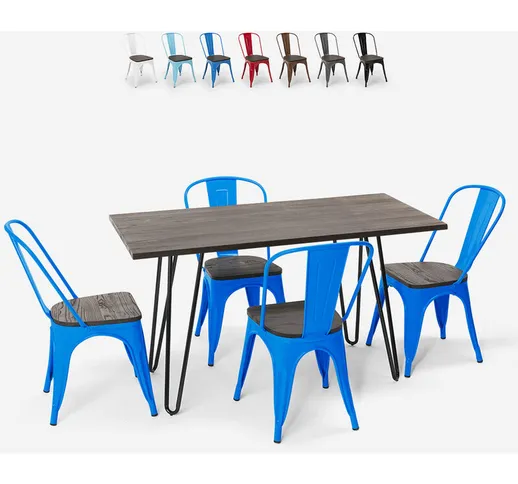 Set tavolo rettangolare 120x60 con 4 sedie acciaio legno design Tolix industriale Roger Co...