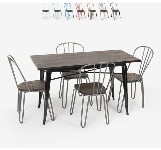 Set tavolo rettangolare 120x60 con 4 sedie acciaio legno industriale design Tolix Otis | G...