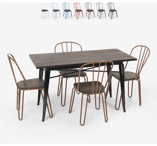 Set tavolo rettangolare 120x60 con 4 sedie acciaio legno industriale design Tolix Otis | M...