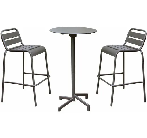 Set tavolo rotondo e sedie da giardino per esterno da bar in metallo colore taupe diametro...