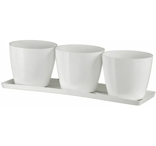 Teraplast - Set Trio Madeira vasi in resina per fiori e piante da esterno e giardino -Bian...
