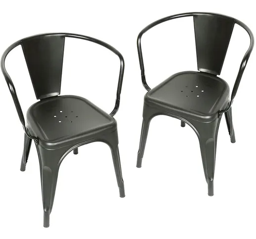 Skecten - Sgabelli da bar Set di 2 sedie con schienale in metallo industriale - Nero