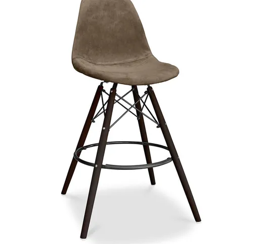 Sgabello da bar Deswik Stile Scandinavo Design Premium gambe scure - Velluto Cioccolato