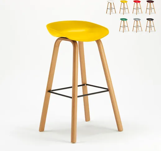 Sgabello alto per Bar e Cucina Effetto Legno Towerwood | Giallo