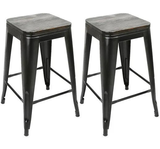 Skecten - Sgabello da bar design industriale 2PCS Sgabello alto da bistrot vintage in legn...