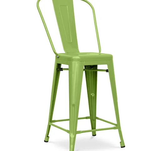 Sgabello da bar con schienale - Design industriale - 60cm - Stylix Verde chiaro - Acciaio,...