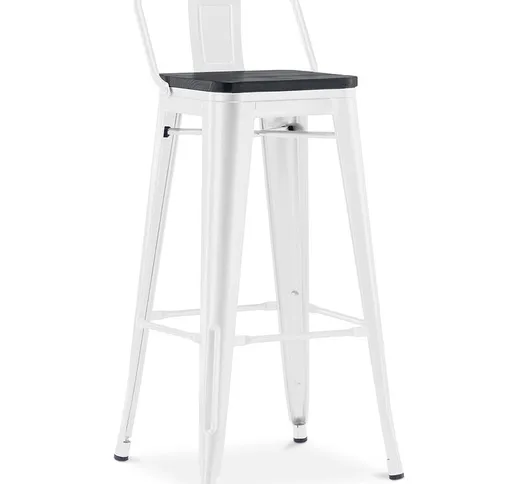 Sgabello da bar Tolix con schienale basso - 76 cm - Metallo e legno scuro Bianco