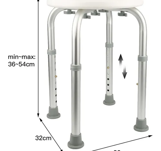 Sgabello da doccia rotondo in alluminio | regolabile in altezza | 32 * 32 * 36-54 cm