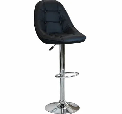 Sgabello in acciaio e ecopelle da interno bar con altezza regolabile Silver Round - Black