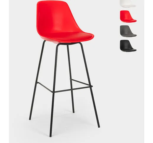 Sgabello per bar e cucina con cuscino e gambe in metallo design moderno Willis | Rosso