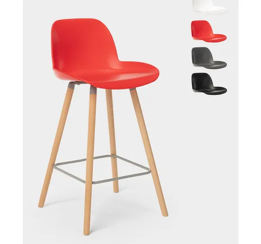 Sgabello per bar e cucina gambe in legno design eiffel e schienale Burj 65 cm | Rosso