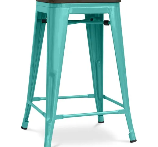 Sgabello da bar - Design industriale - Legno e acciaio - 60cm - Stylix Pastel green - Acci...