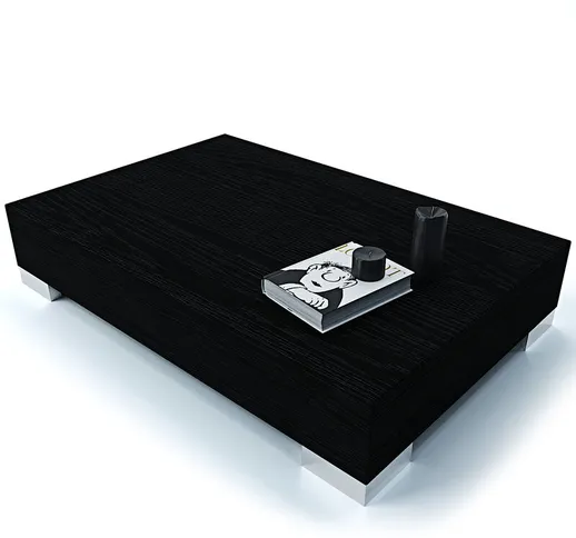 Sicuani - Tavolino basso da salotto pino nero 90 x 60 x 18 cm [rigenerato]