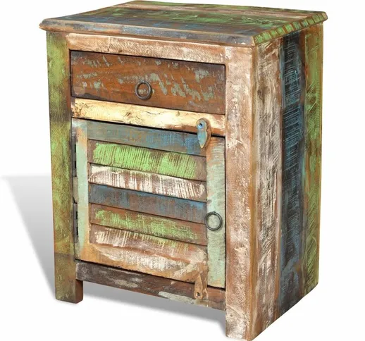 Side table with one drawer and one door in Recovery Wood