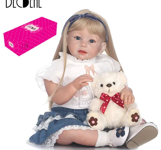 Silicon Reborn Toddler Doll Baby Doll Girl con lunghi capelli lisci dorati parrucca Boneca...