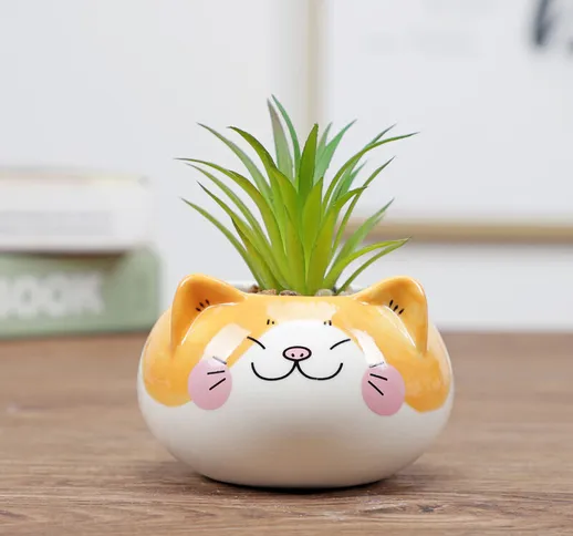 Simpatico cartone animato animale a forma di gatto in ceramica succulente vaso di fiori di...