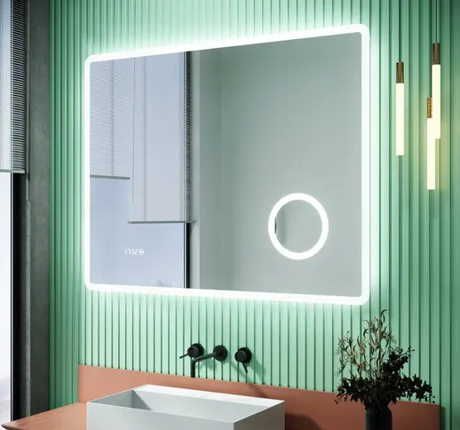  Specchio da Bagno Antiappannamento 90 x 70 cm con Illuminazione a LED Visualizzazione del...