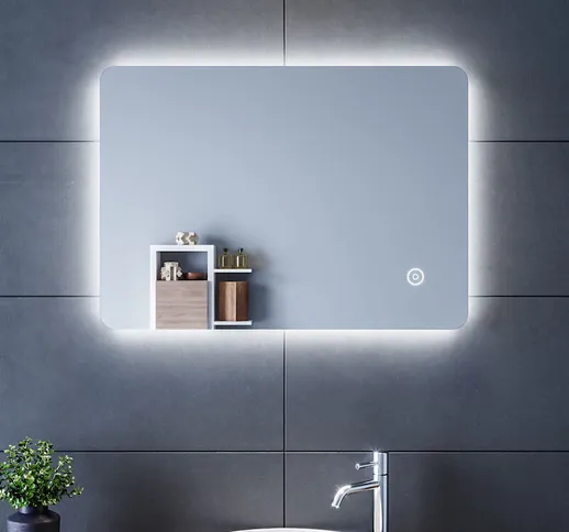  Specchio LED da Bagno 70 x50cm, Specchio Parete da Muro con Interruttore Touch, Specchio...