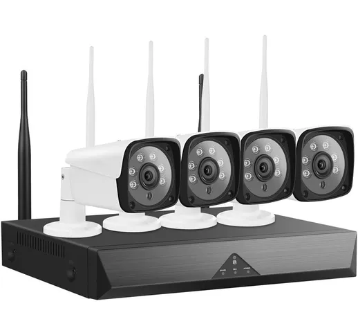 Sistema di telecamere di sicurezza wireless 1080P 4CH, NVR a 4 canali con 4 pezzi 1080P Wi...