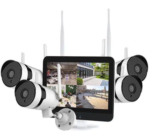 Sistema di telecamere di sicurezza wireless da 3 MP con monitor da 12 pollici, NVR video a...