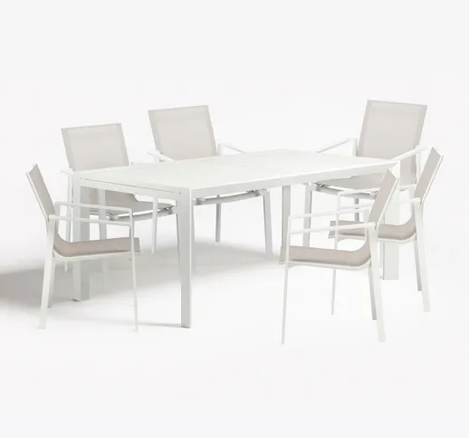 Set tavolo allungabile Starmi (180 - 240 cm) e 6 sedie da giardino Eika Bianco Alluminio -...