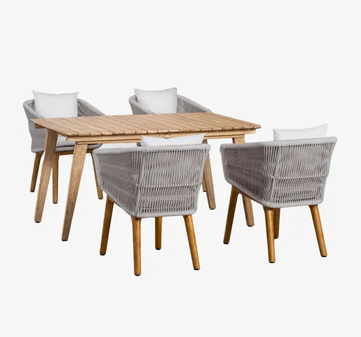  Set tavolo allungabile in legno (150-200x90 cm) Naele e 4 sedie da pranzo Barker Grigio G...