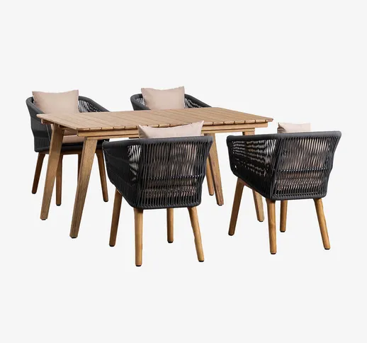 Set tavolo allungabile in legno (150-200x90 cm) Naele e 4 sedie da pranzo Barker Grigio An...