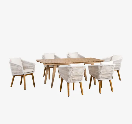  Set tavolo allungabile in legno (150-200x90 cm) Naele e 6 sedie da pranzo Barker Gardenia...