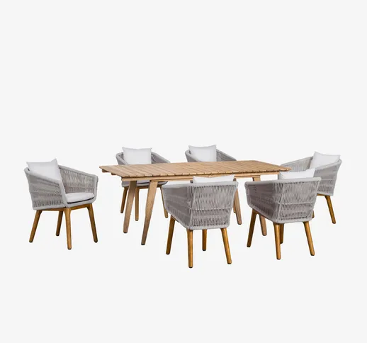 Sklum - Set tavolo allungabile in legno (150-200x90 cm) Naele e 6 sedie da pranzo Barker G...