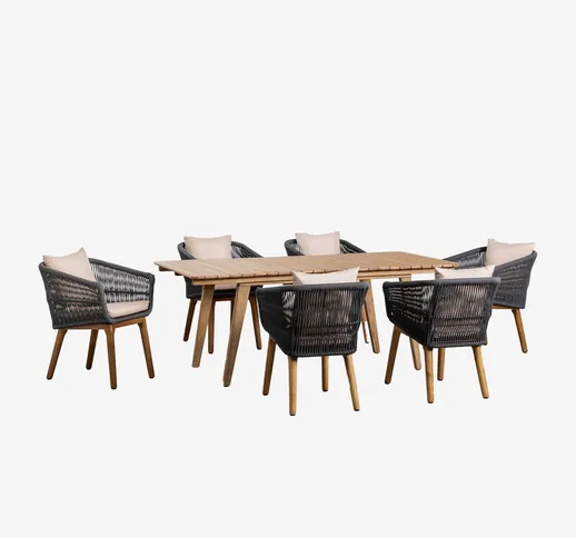 Set tavolo allungabile in legno (150-200x90 cm) Naele e 6 sedie da pranzo Barker Grigio A...