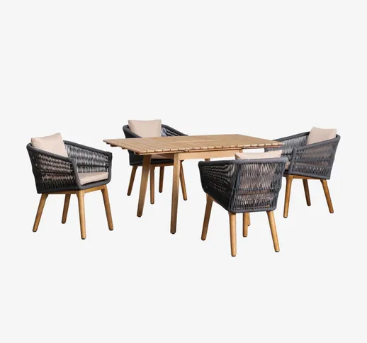  Set tavolo allungabile in legno (90-150x90 cm) Naele e 4 sedie da pranzo Barker Grigio An...