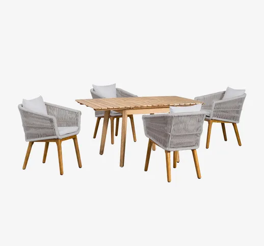  Set tavolo allungabile in legno (90-150x90 cm) Naele e 4 sedie da pranzo Barker Grigio Gh...