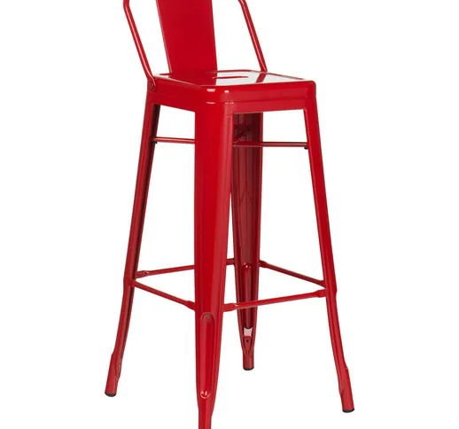 Sgabello alto con schienale in acciaio LIX Rosso Sala da Pranzo Cucina Bar Stile Industria...